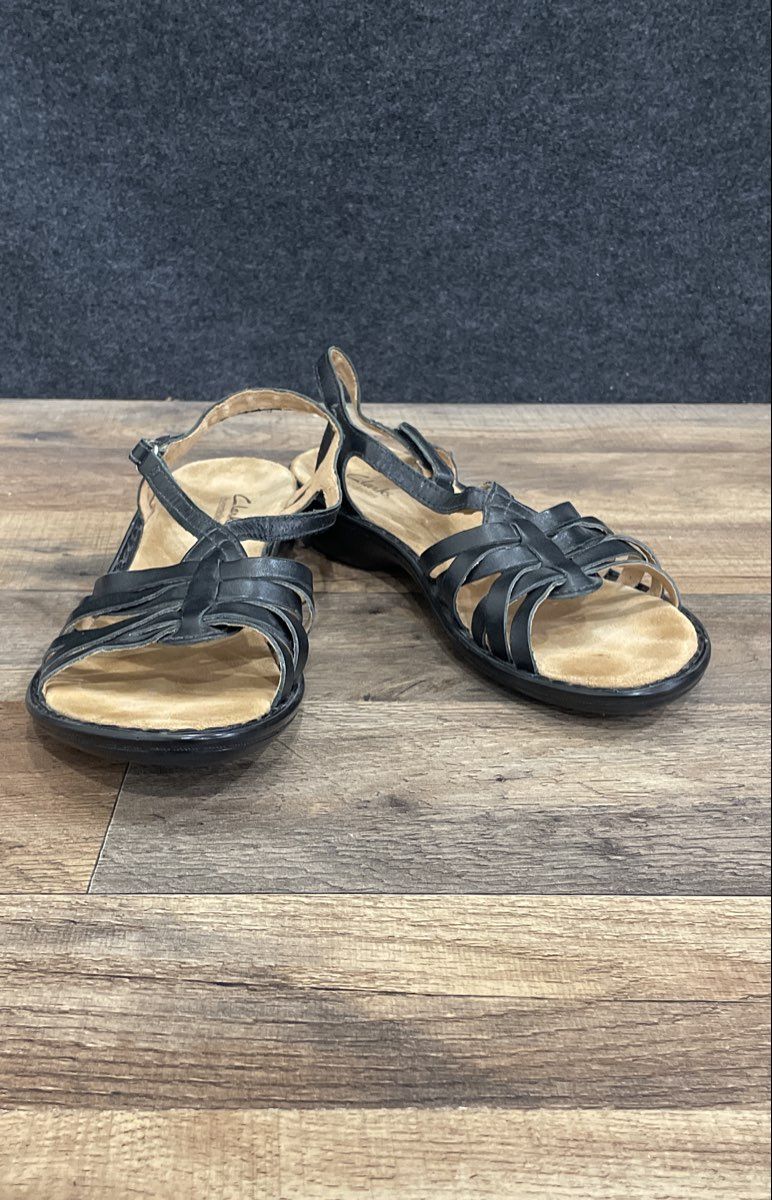 Clarks Bendables Black Leather Strappy Slingback Sandals Women's Size 11