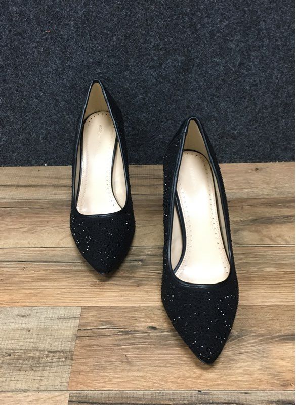 Adrienne Vittadini Black Rhinestone Crystal Embellished Pointed Toe Heels 8.5