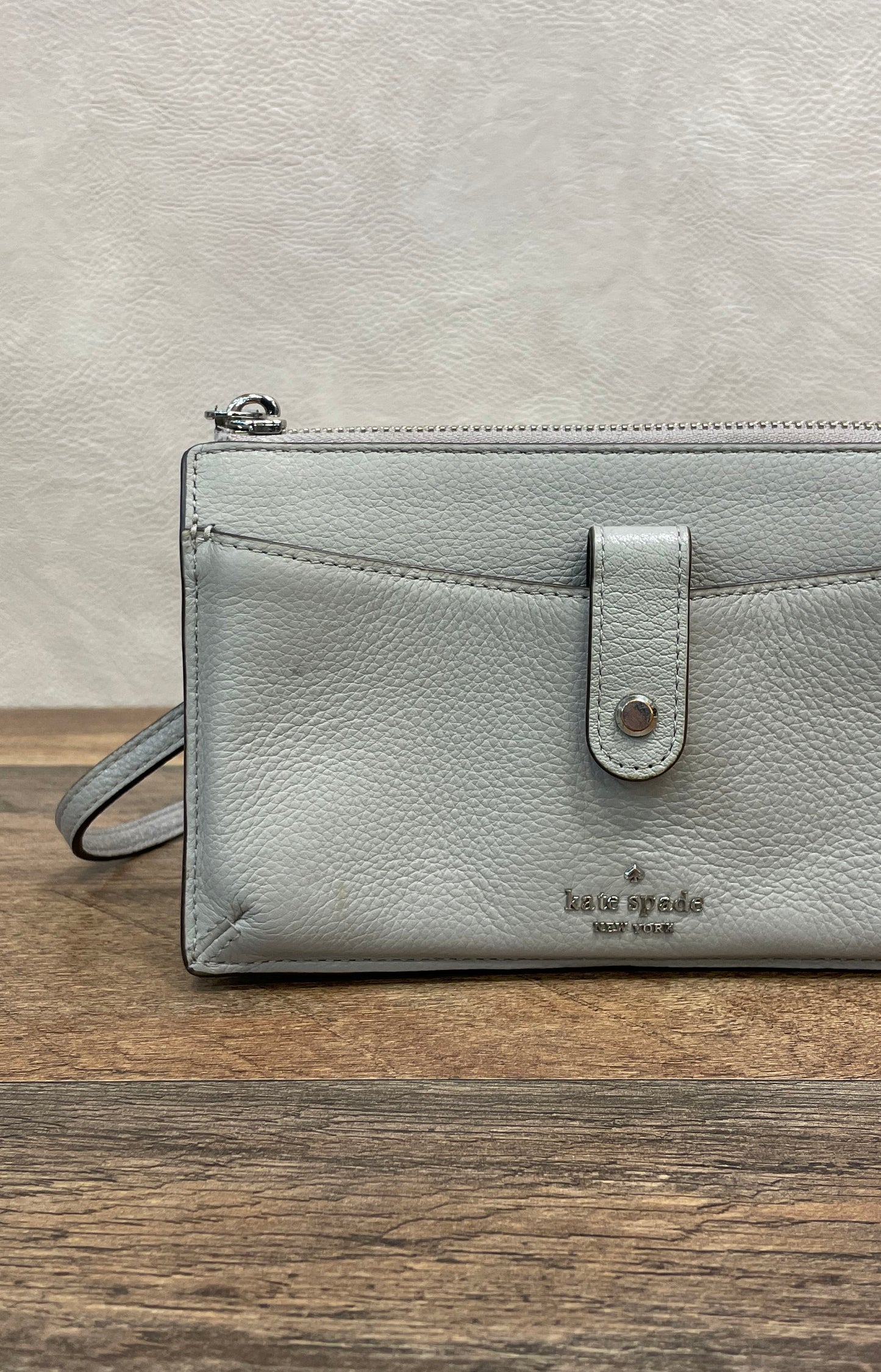 Kate Spade Grey Pebbled Leather Crossbody Wallet Bag Silver Hardware