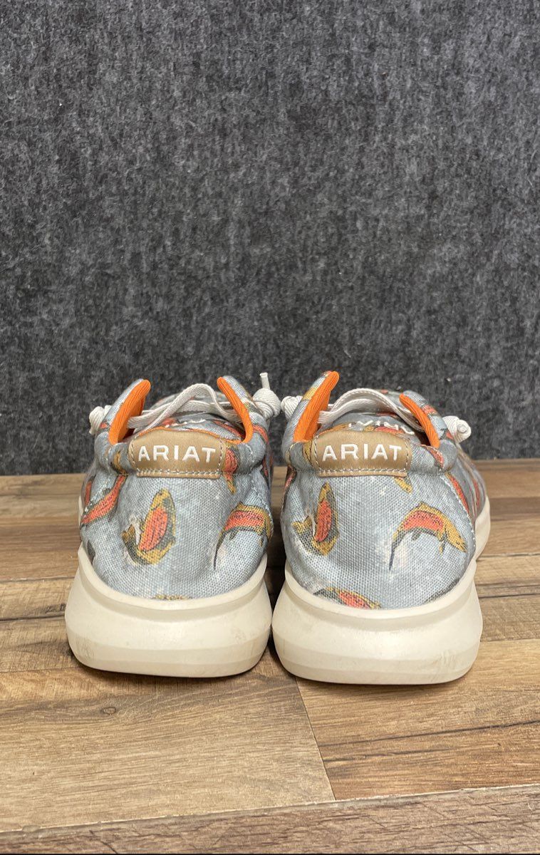 Ariat Hilo Trout Print Grey Canvas Slip On Casual Shoes Men's Size 10.5