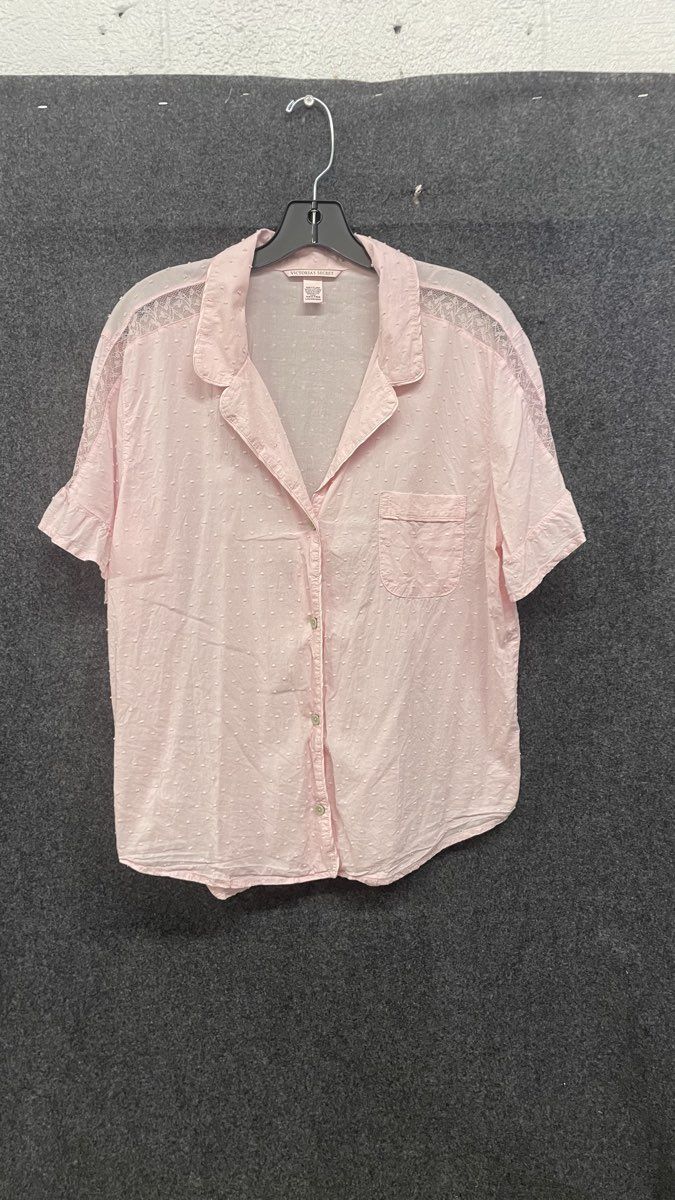 Victoria's Secret Women's Pink Swiss Dot Lace Short Sleeve Pajama Top Sz Large