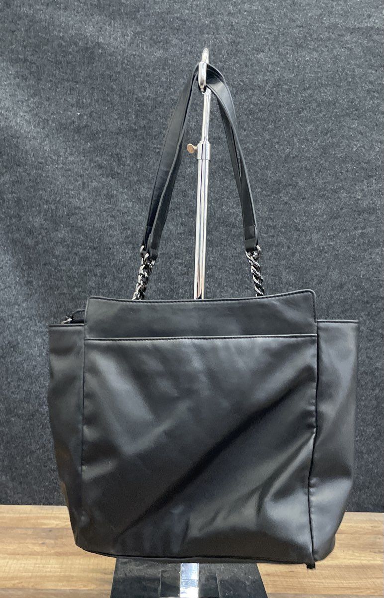 Simply Vera Vera Wang Black Vegan Leather Tote Shoulder Bag Chain Handles Large