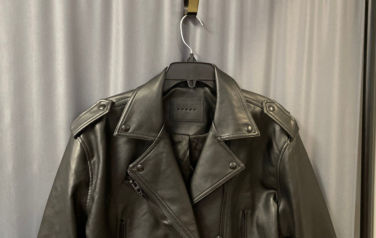 Blank NYC Women's Black Faux Leather Moto Jacket Asymmetrical Zip Cropped Sz S