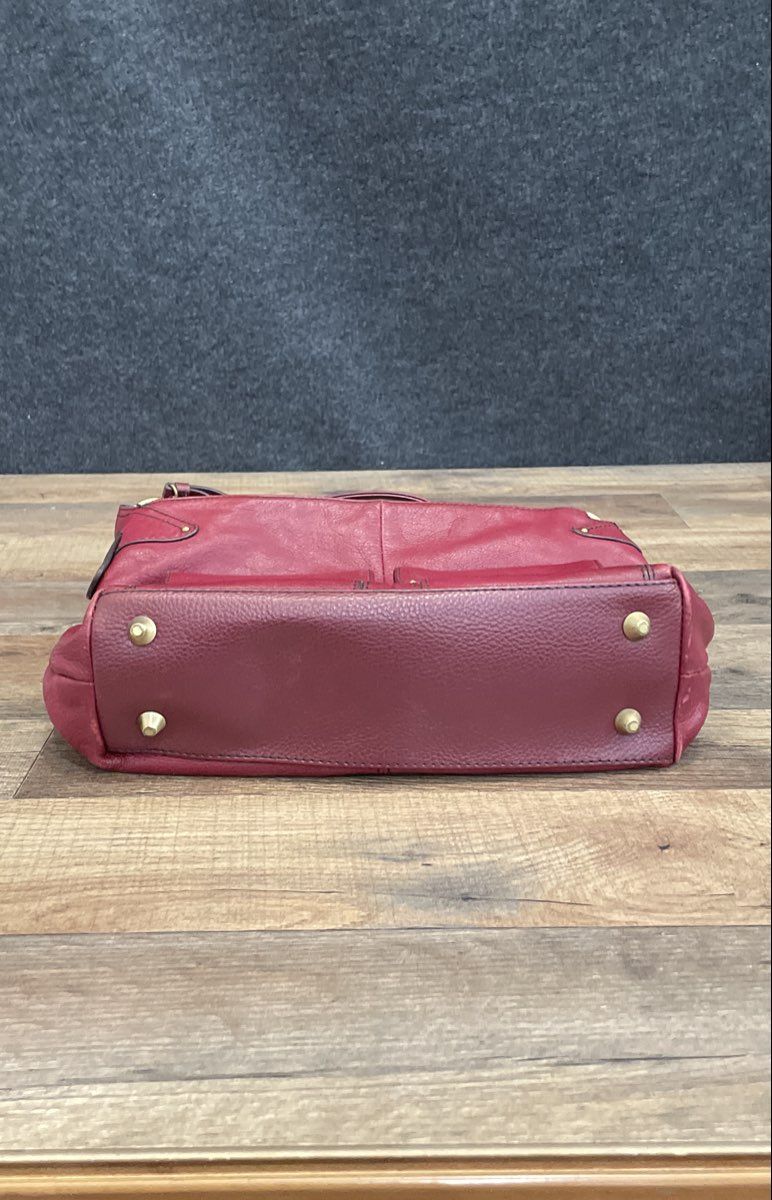 Stone Mountain Red Leather Crossbody Shoulder Bag Brass Hardware