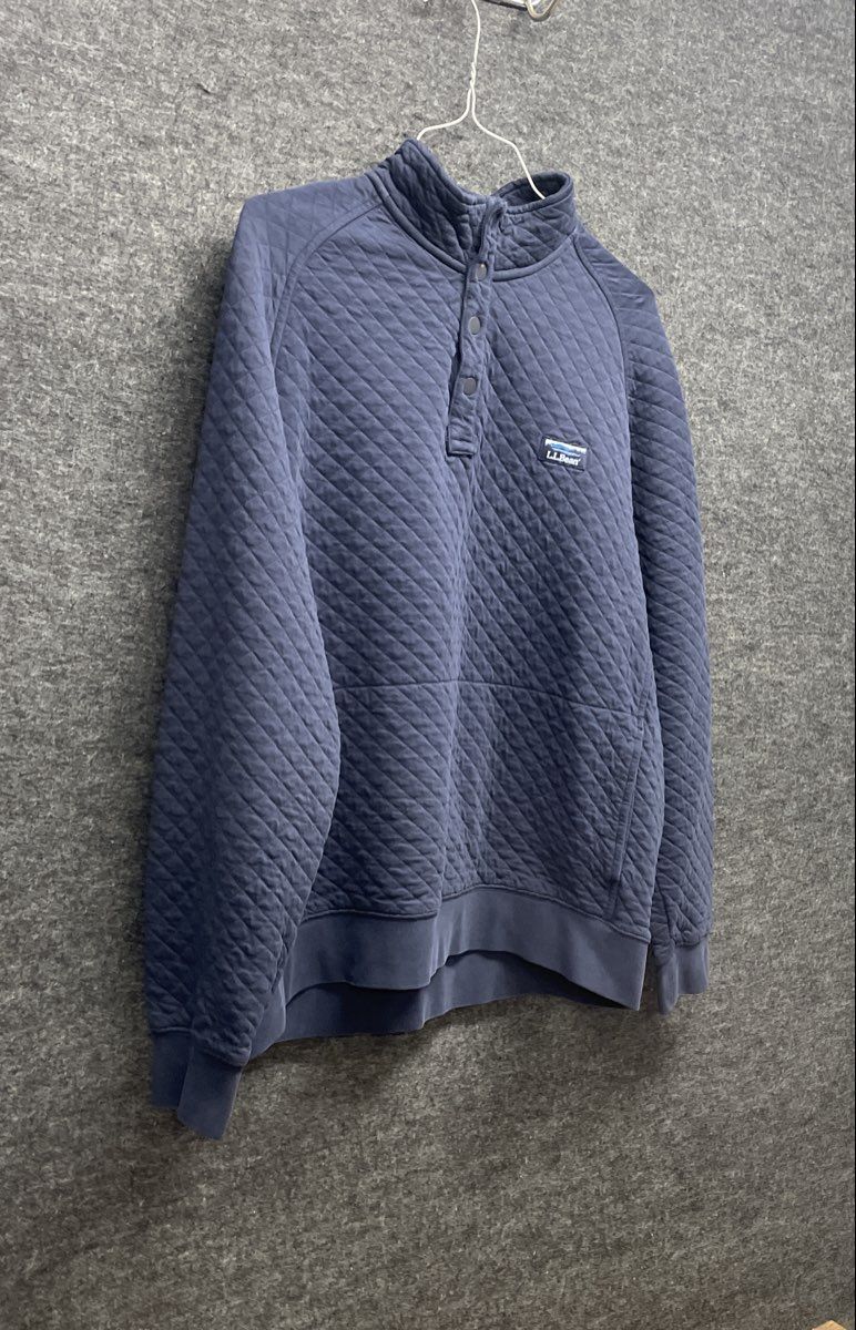L.L. Bean Men's Quilted Mock Neck Snap Pullover Sweatshirt Navy Blue Sz XL