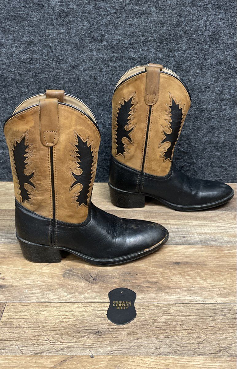 Pocono Western C-1542 Black Brown Leather Cowboy Boots Youth Size 1.5