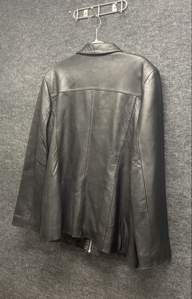 Alfani Women's Black Genuine Leather Zip Front Point Collar Jacket Sz XL