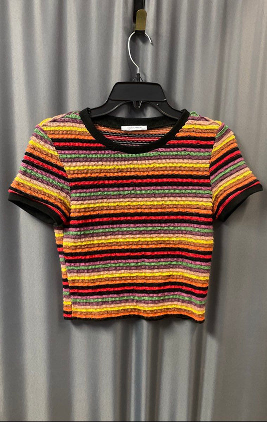 Zara Trafaluc Women's Multicolor Striped Short Sleeve Knit Crop Top Size M