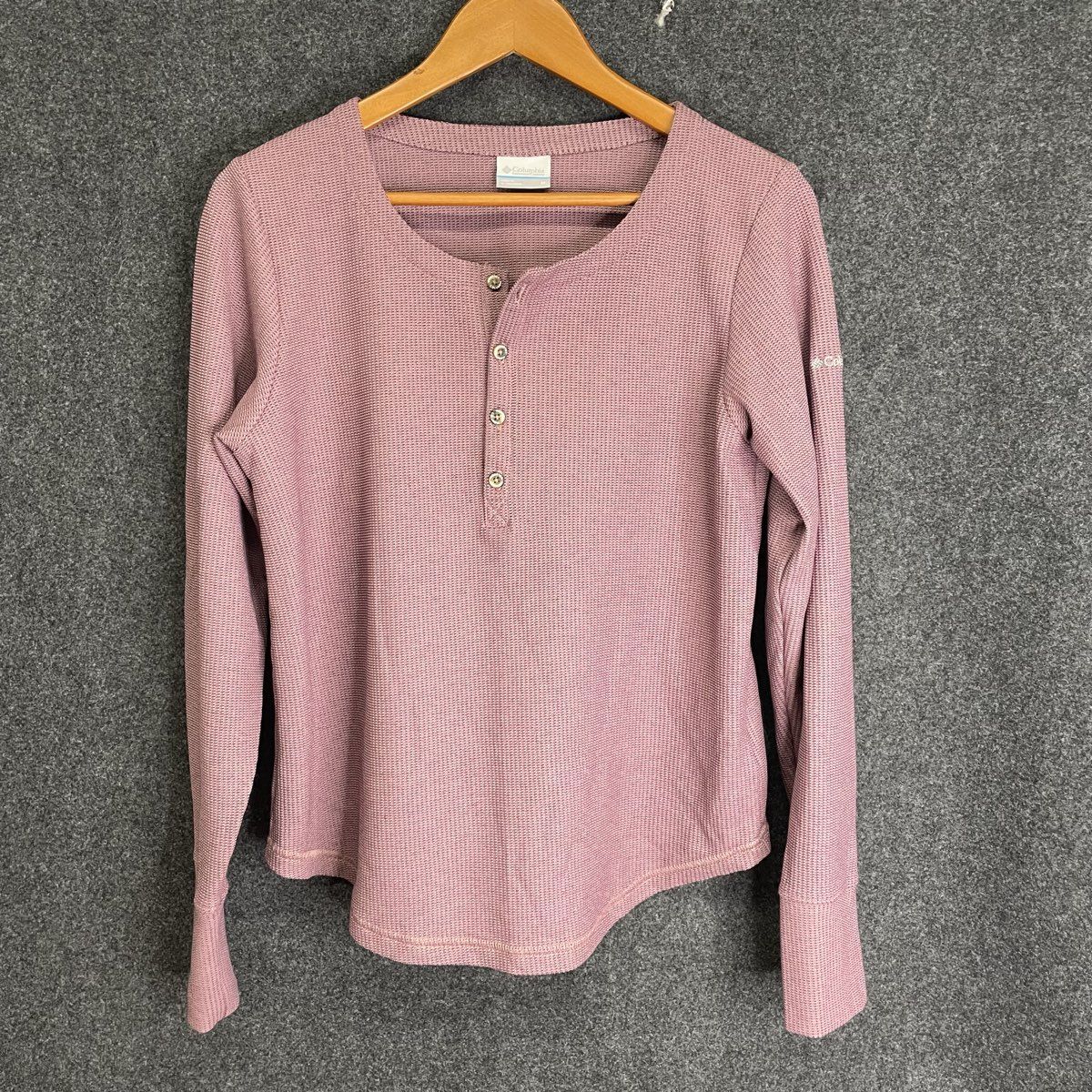 Columbia Women's Blue Point Falls Henley Shirt Dusty Rose Waffle Knit Sz M