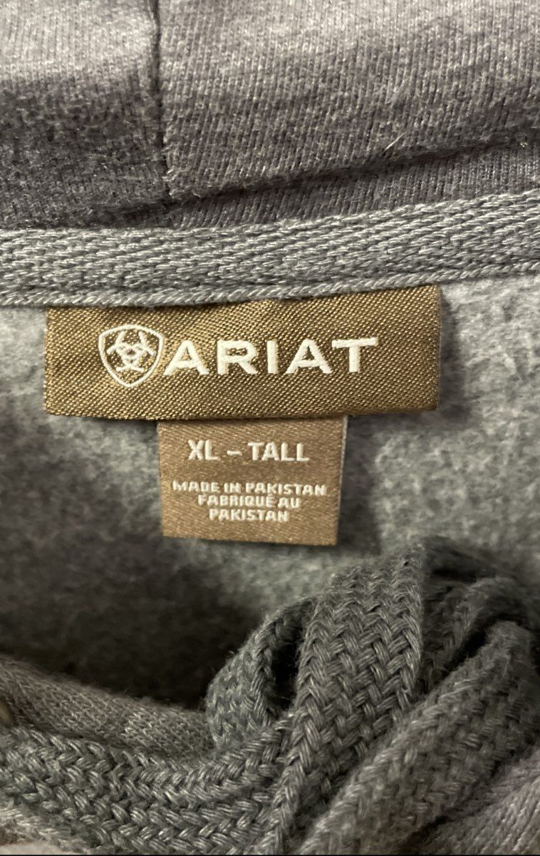 Ariat Men's Gray USA Flag Graphic Pullover Hoodie Fleece Sweatshirt Sz XL Tall