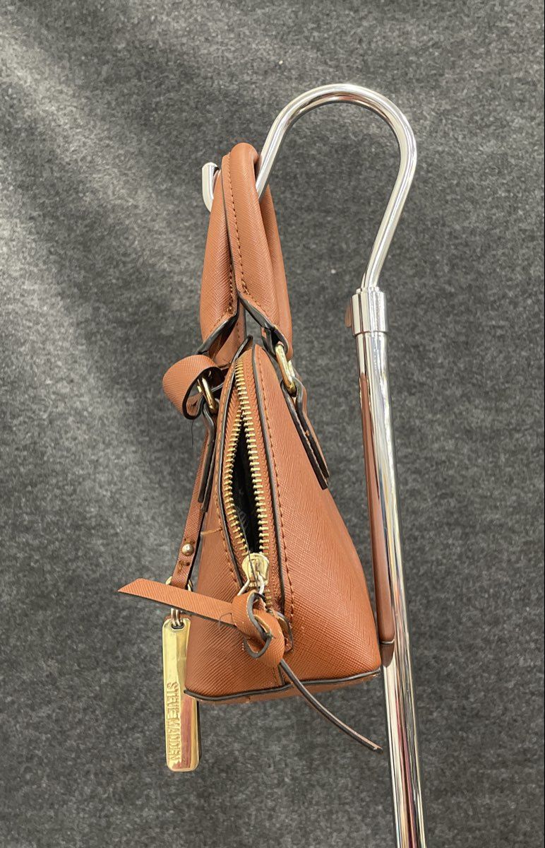 Steve Madden Brown Leather Mini Dome Satchel Handbag Gold Hardware