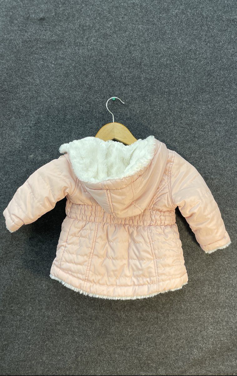 DKNY Girls Pink Hooded Puffer Jacket Fleece Lined Quilted