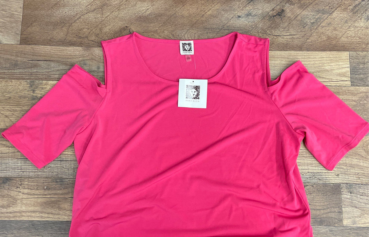 Anne Klein Women's Candy Pink Cold Shoulder Short Sleeve Blouse NWT Size L