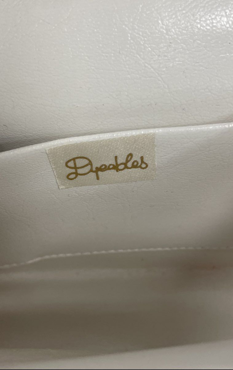 Vintage 90s Dyeables Cream Satin Beaded Lace Bow Evening Bag Clutch Gold Chain