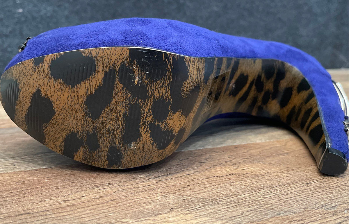 Bettie Page Purple Suede Platform High Heel Pumps Leopard Sole Size 9