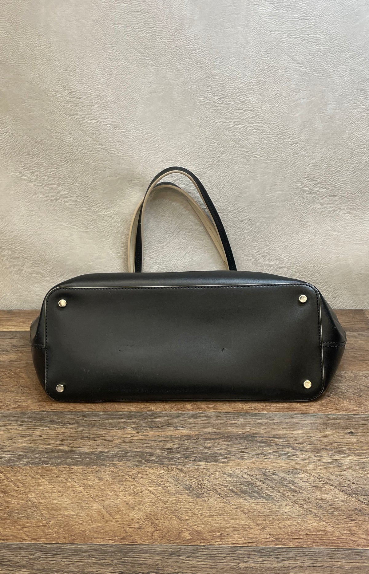 Kate Spade Black Leather Scalloped Trim Tote Bag Silver Hardware