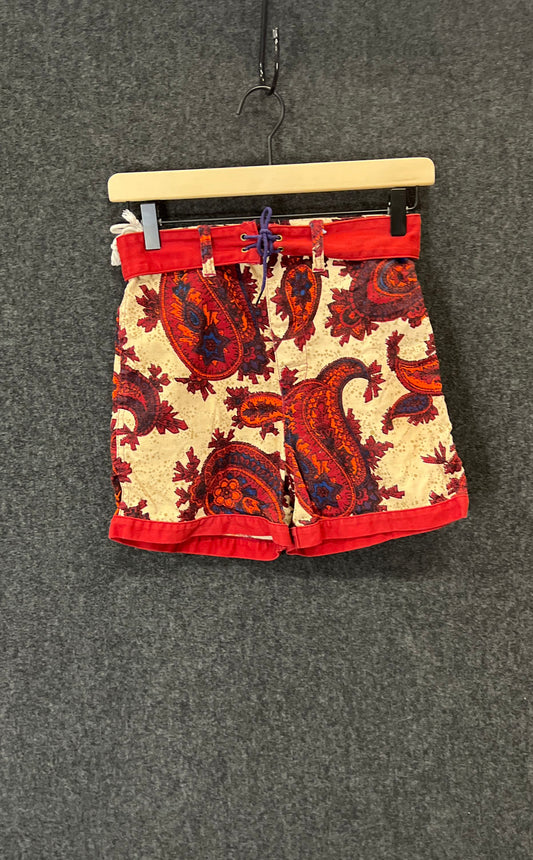 Robert Bruce Seafarer Boys Paisley Lace Up Swim Trunks Vintage 70s Sz 18