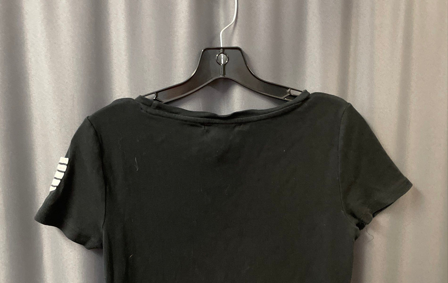 Lauren Ralph Lauren Women's Black Cotton Short Sleeve Tee Striped Sleeve Sz M