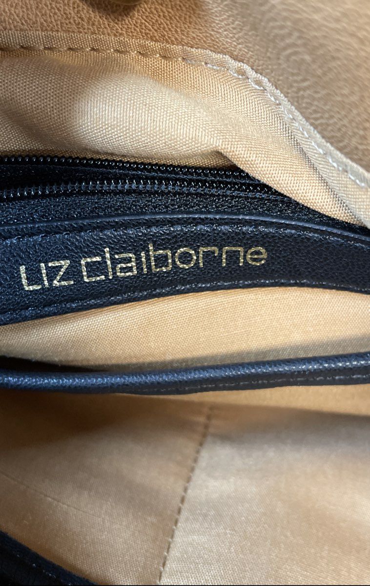Liz Claiborne Tan Faux Leather Shoulder Bag Brown Gold Hardware Large Handbag