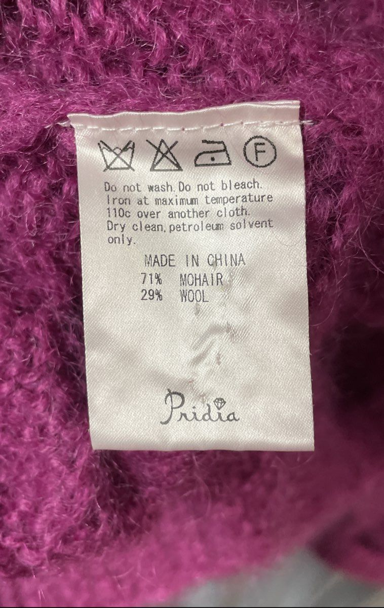 Pridia Women's Fuschia Mohair Wool Cable Knit Pearl Button Cardigan Size M