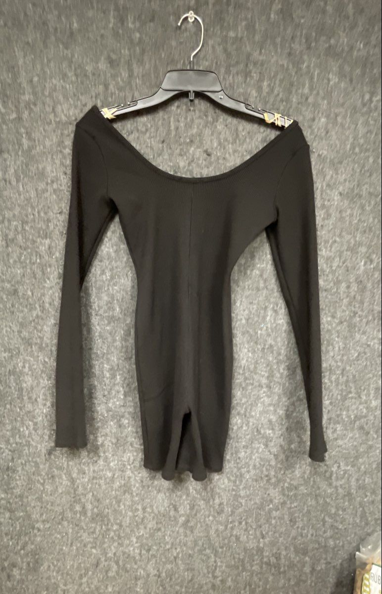 Fashion Nova Women's Black Ribbed Long Sleeve Scoop Neck Bodysuit S