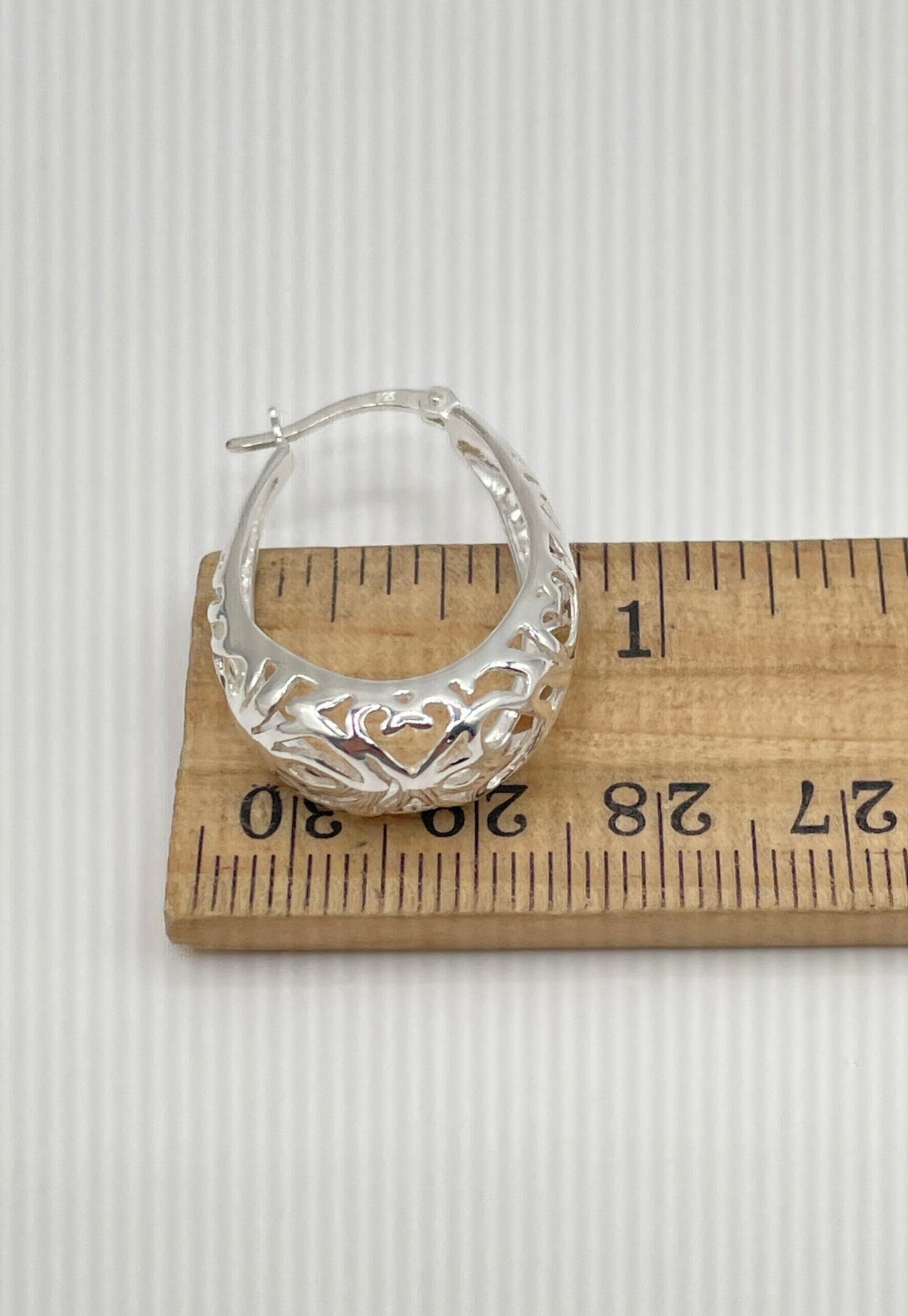 925 Sterling Silver Oval Filigree Hoop Earrings 5.3g