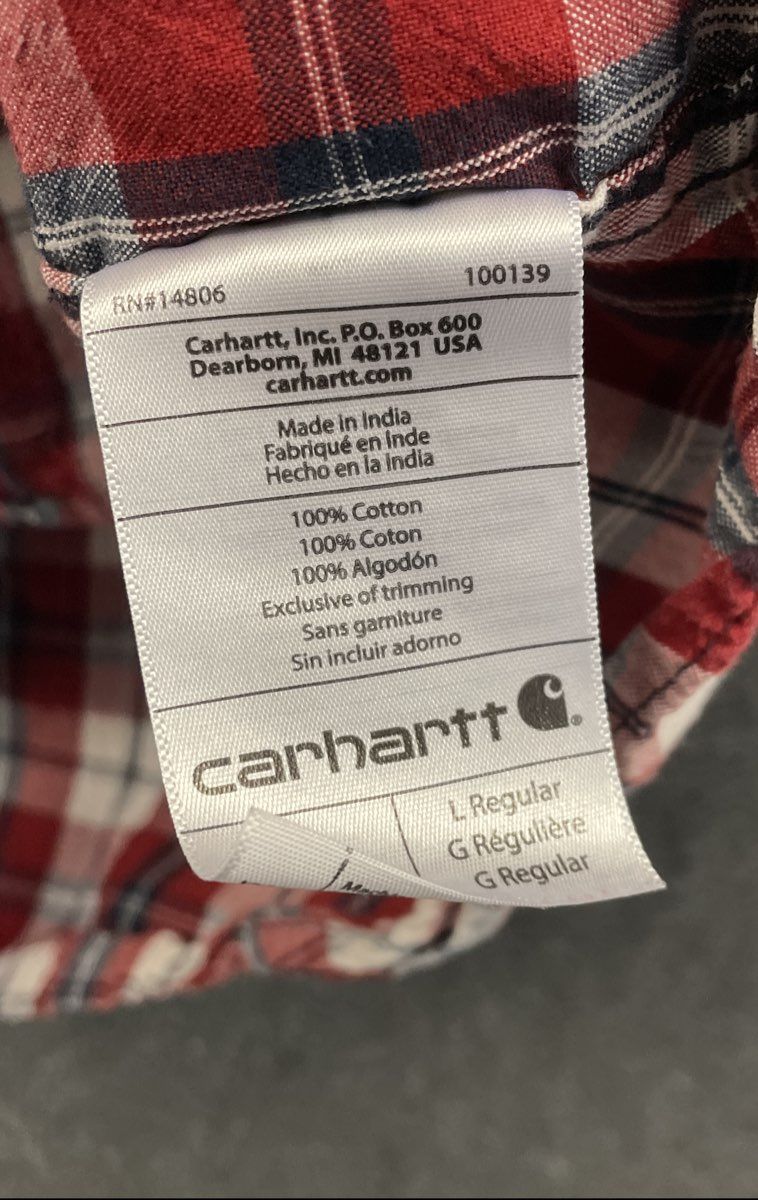 Carhartt Men's Red White Blue Plaid Short Sleeve Flannel Shirt 100139 Size L