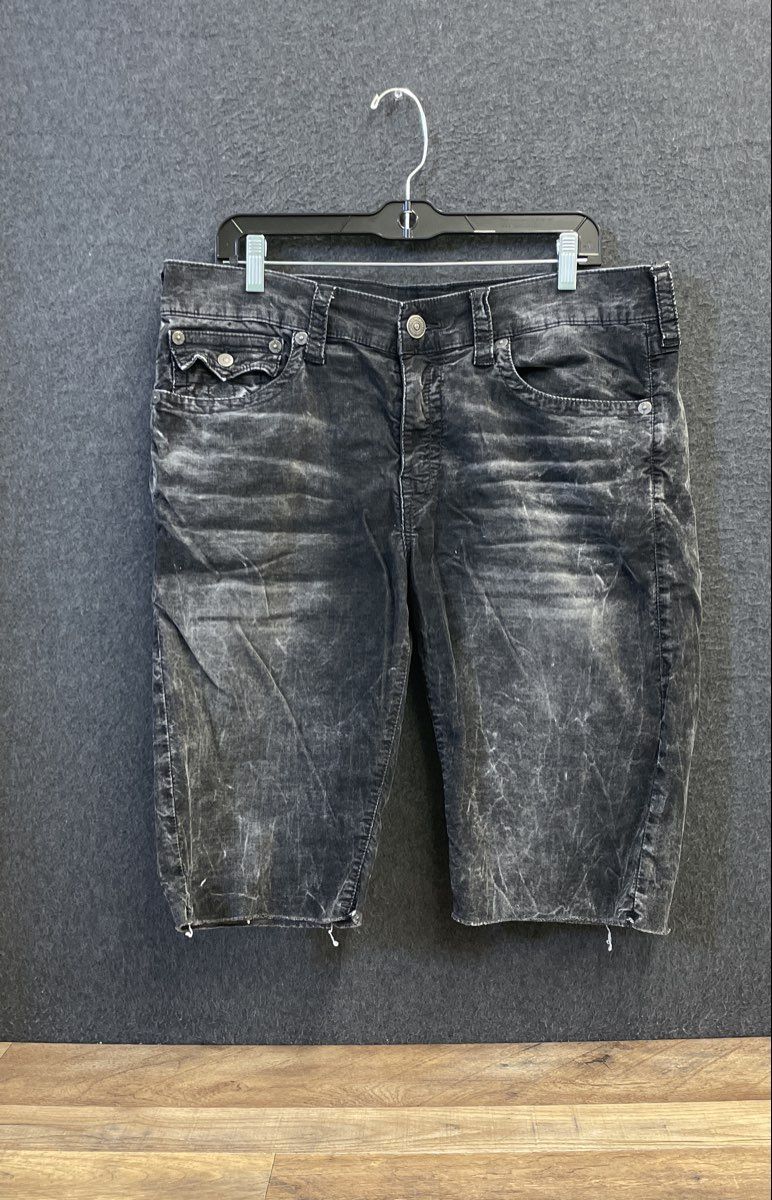 True Religion Men's Ricky Relaxed Straight Washed Black Denim Shorts Sz 36