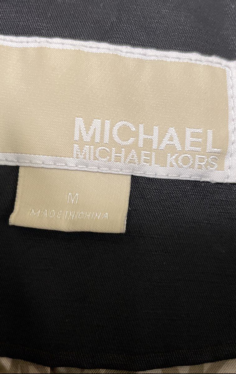 Michael Kors Women's Black Hooded Raincoat Jacket Gold Zip Monogram Lining Sz M