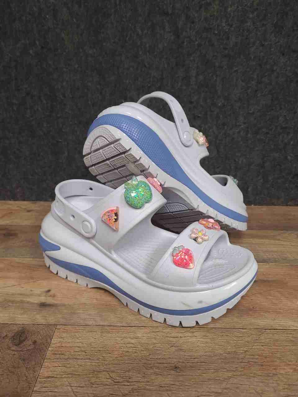 Crocs Mega Crush Triple Strap Sandal White Blue Platform Women's 9 Men's 7