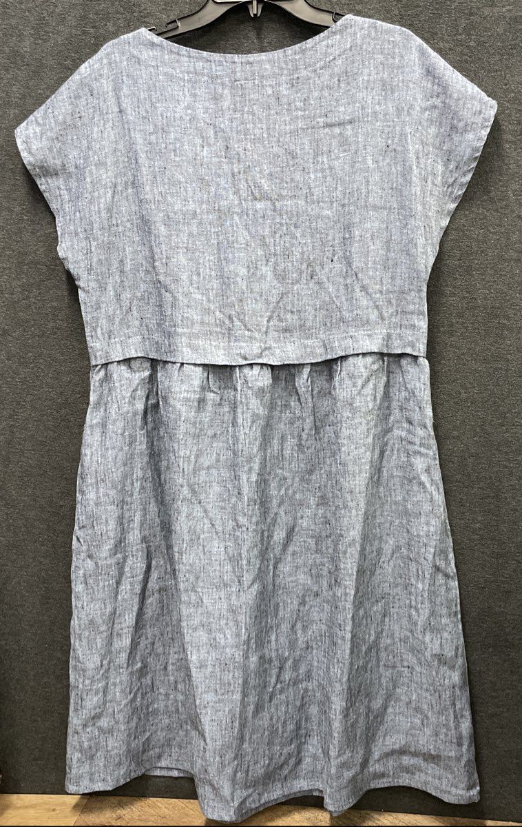 Baltic Linen Women's Blue Grey 100% Linen Cap Sleeve Shift Dress Sz 40