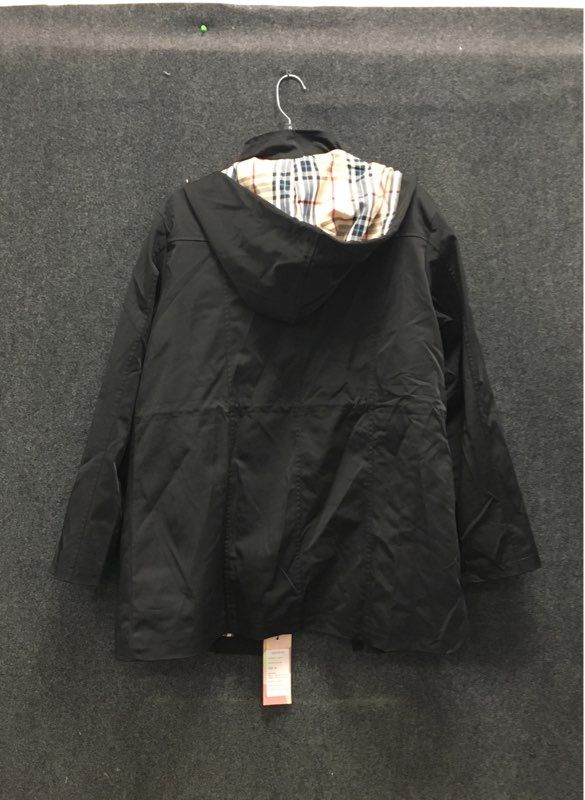 Saphirose Women's Black Trench Coat Rain Jacket Plaid Lined Hooded XL NWT