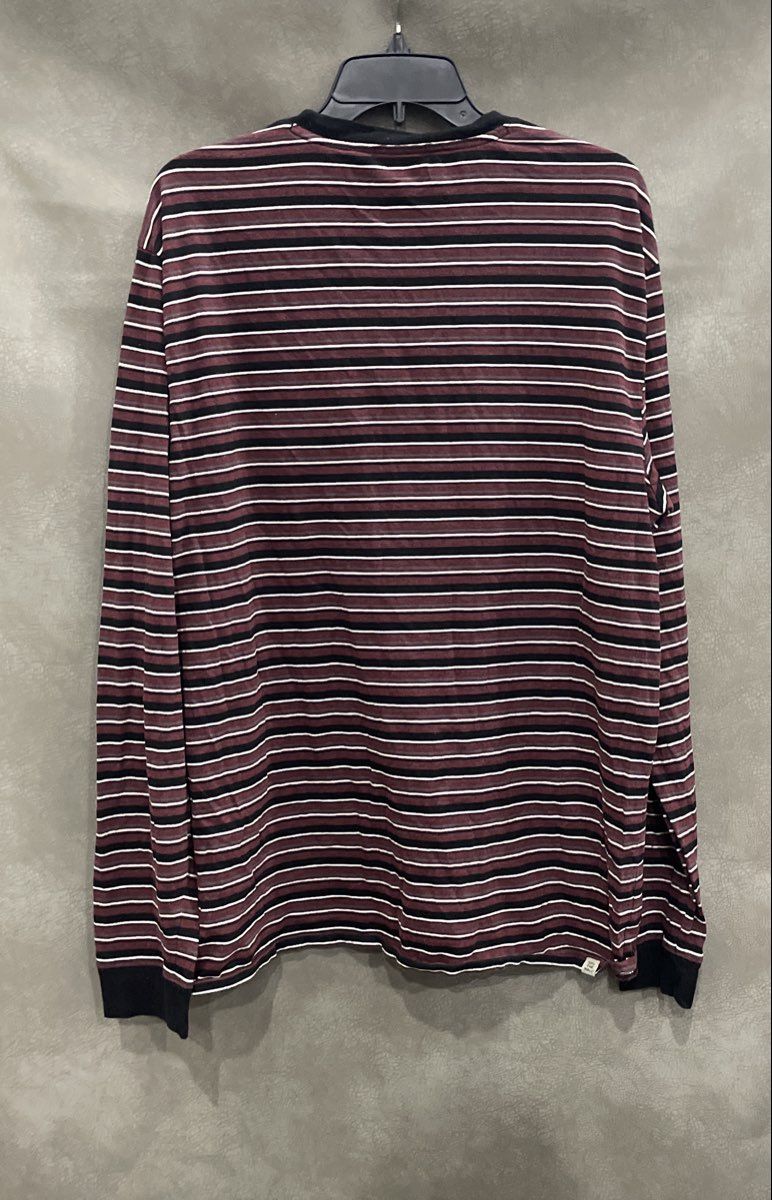 Vans Men's Long Sleeve T-Shirt Maroon Black Striped Embroidered Logo Cotton XL
