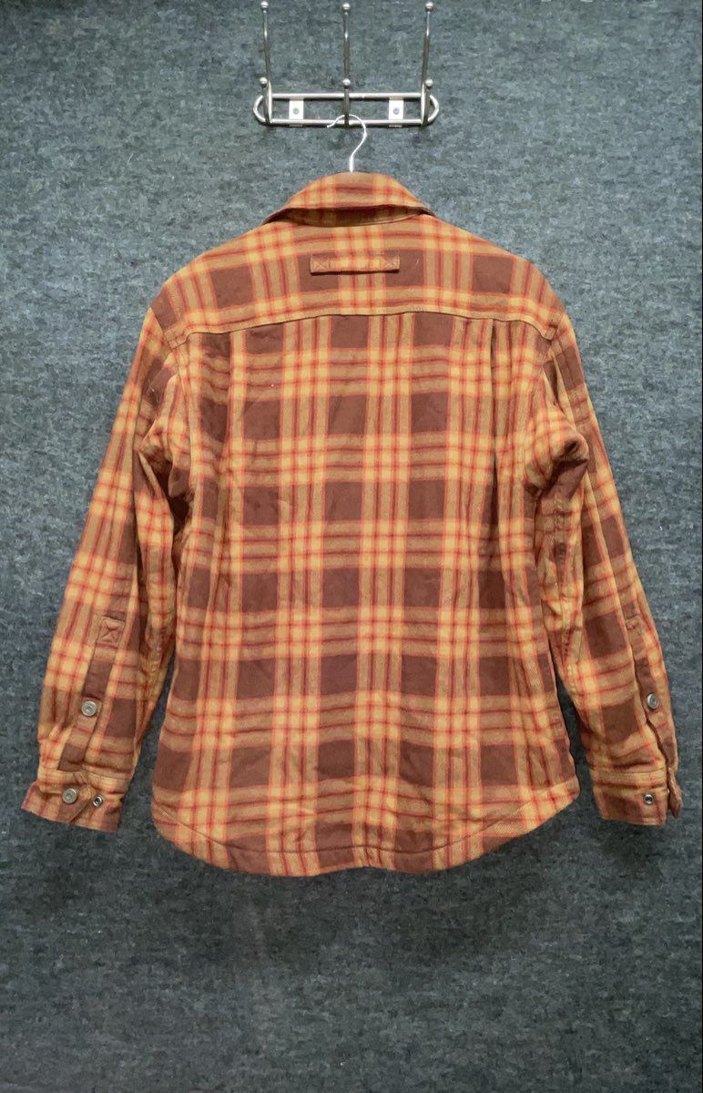 Duluth Trading Co. Men's Orange Plaid Fleece Lined Flannel Snap Shacket Jacket