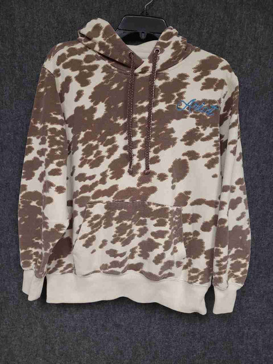Ariat Women's Brown Cow Print Embroidered Fleece Pullover Hoodie Size M