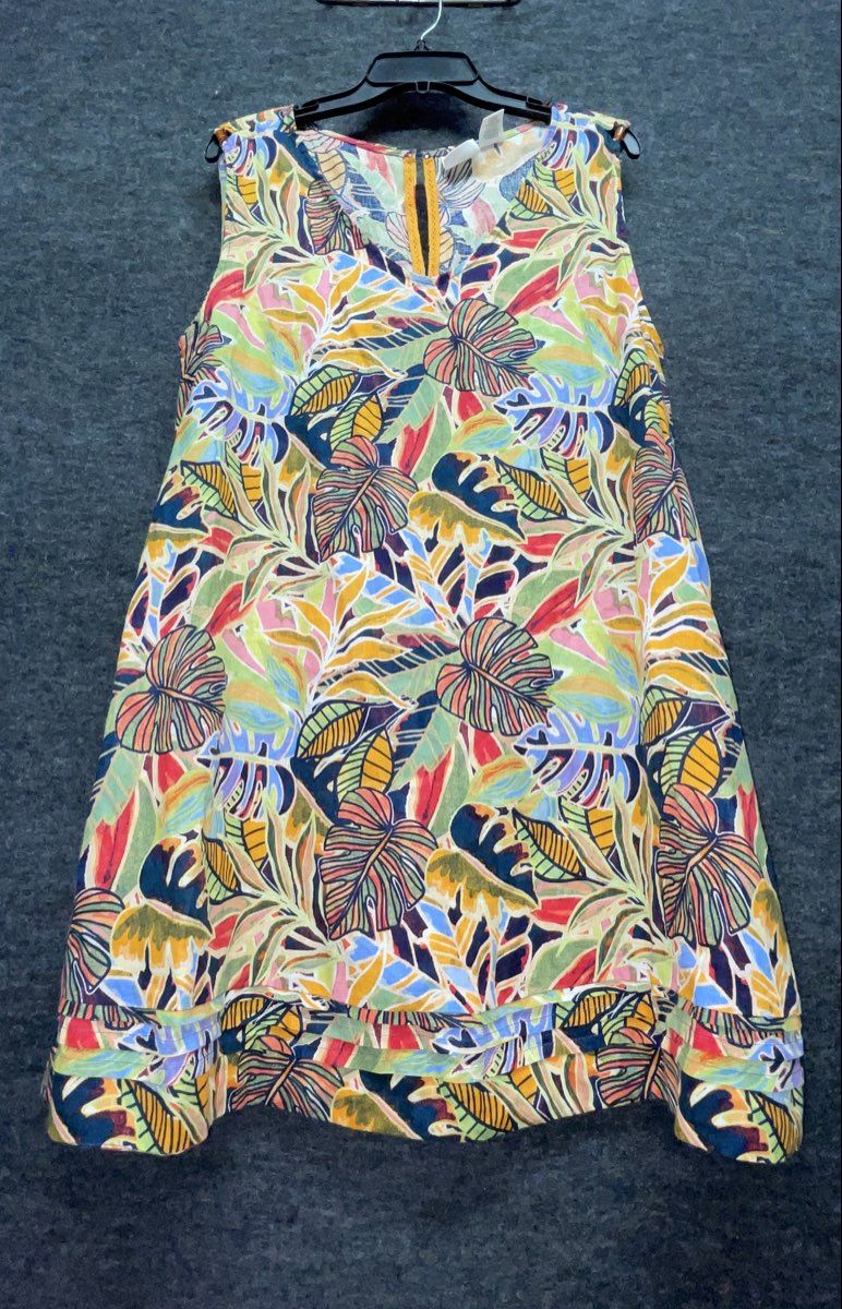 Sol Angeles Women's Tropical Palm Leaf Print Sleeveless V-Neck Shift Dress Sz 4
