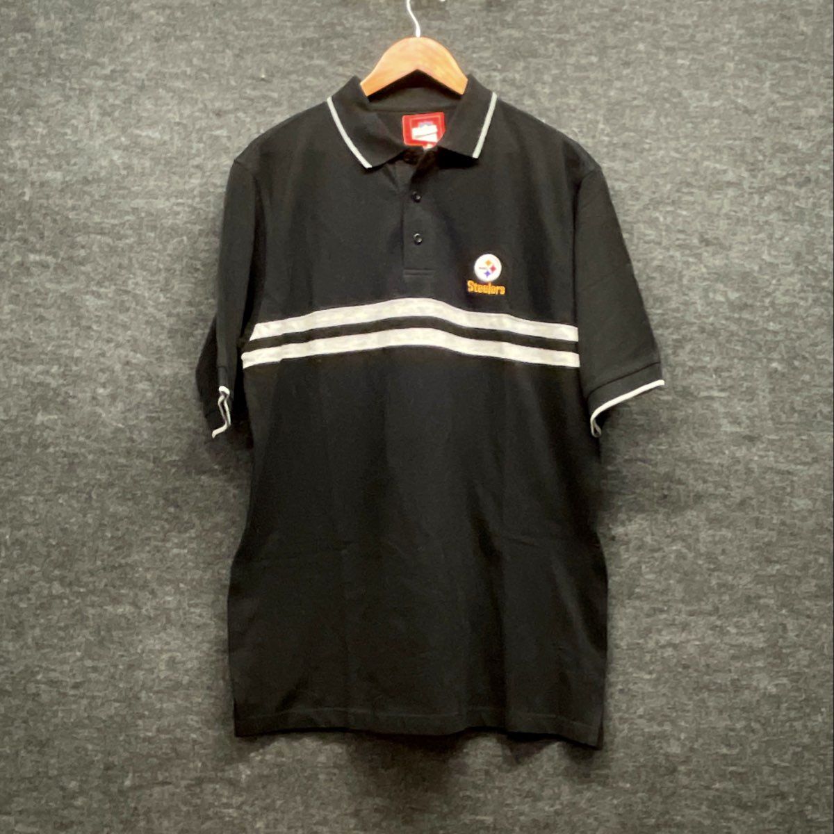 Vintage NFL Men's Pittsburgh Steelers Black Chest Stripe Polo Shirt NWT Sz M