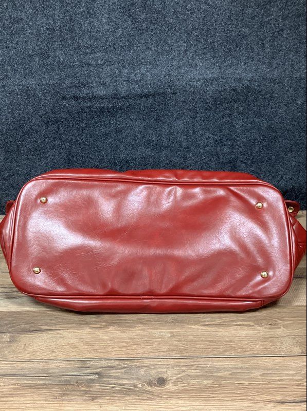 Red Quilted Faux Leather Weekender Travel Duffle Bag Overnight Luggage