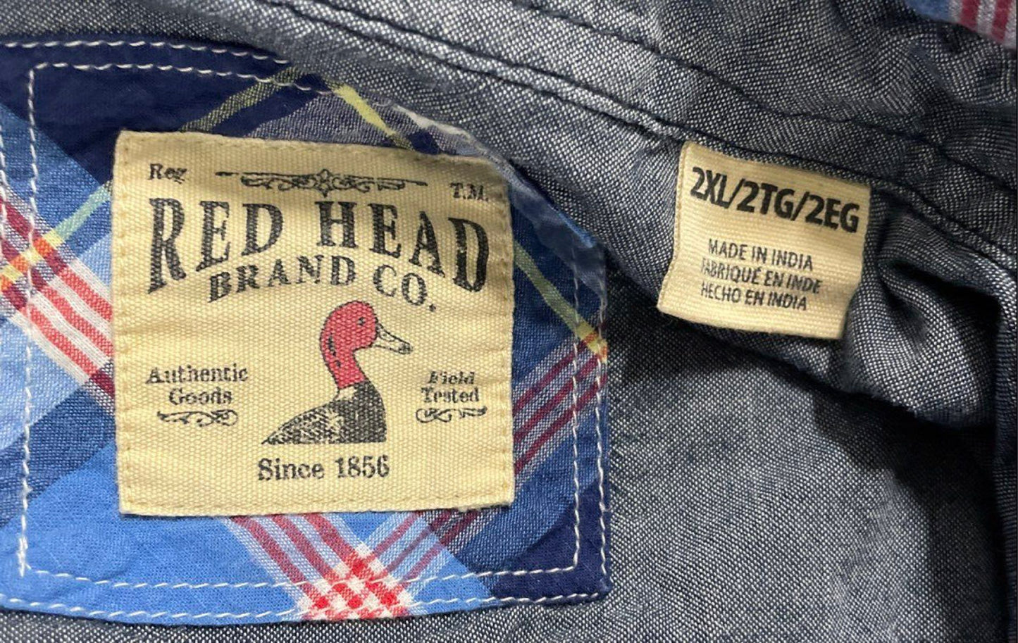 Red Head Men's Blue Plaid Cotton Short Sleeve Button Up Shirt Size 2XL