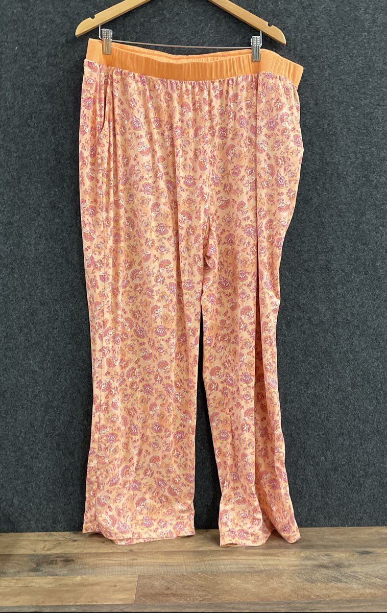 MUK LUKS Women's Orange Floral Pajama Set Short Sleeve Top Pants Sz 2X