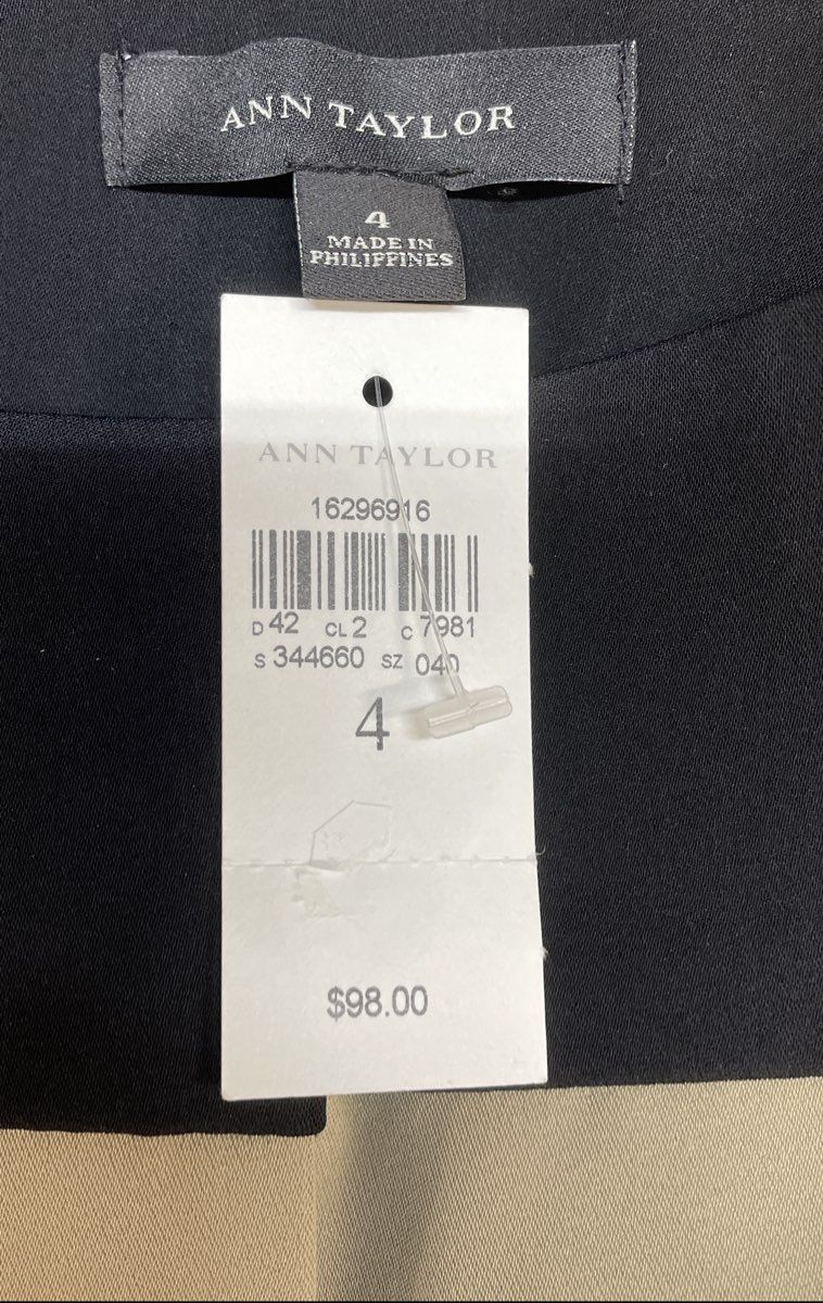 Ann Taylor Women's Beige Black Tuxedo Stripe Contrast Waist Pants Size 4 NWT