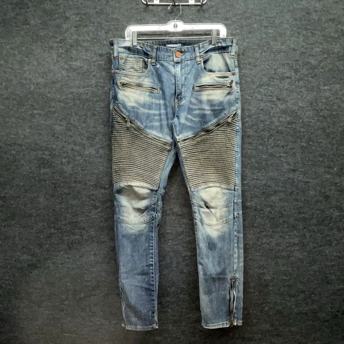 Jordan Craig Men's Legacy Edition Moto Biker Jeans Blue Distressed Zipper 34x32