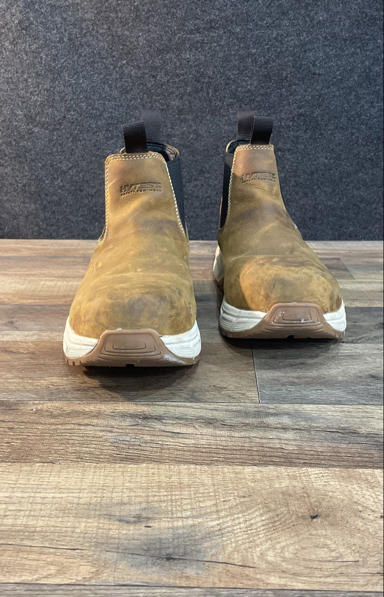 Hytest Footrests Forest Wedge Brown Leather Chelsea Safety Toe Boots Size 11.5