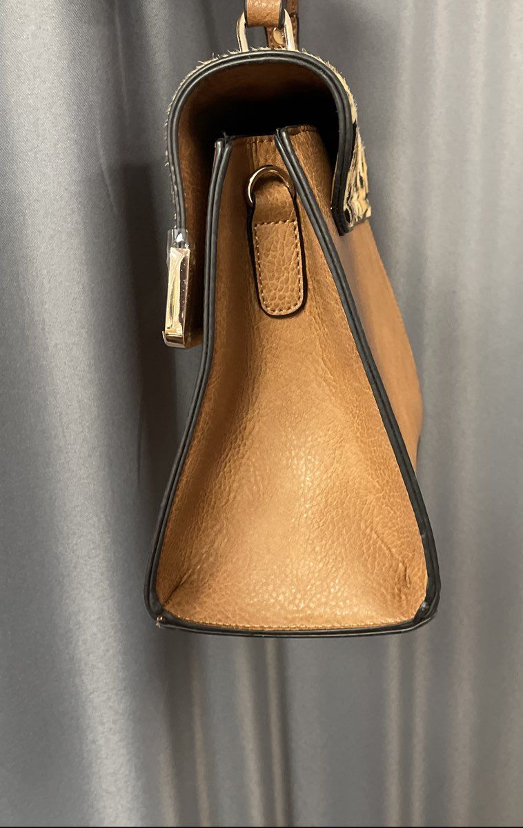 Dune London Tan Leopard Print Satchel Bag with Strap & Wallet Gold Hardware