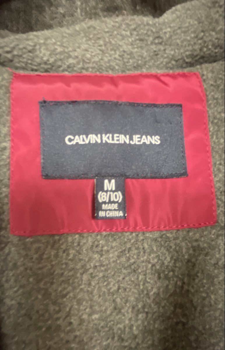 Calvin Klein Jeans Girls Berry Pink Puffer Jacket Faux Fur Hood Fleece Sz M 8/10