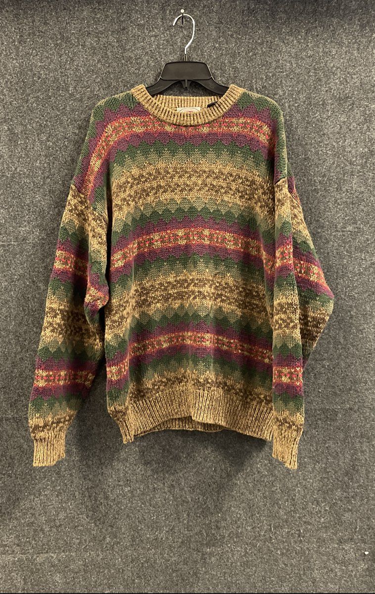 Vintage 90s County Seat Men's Brown Fair Isle Cotton Crewneck Sweater Size XL