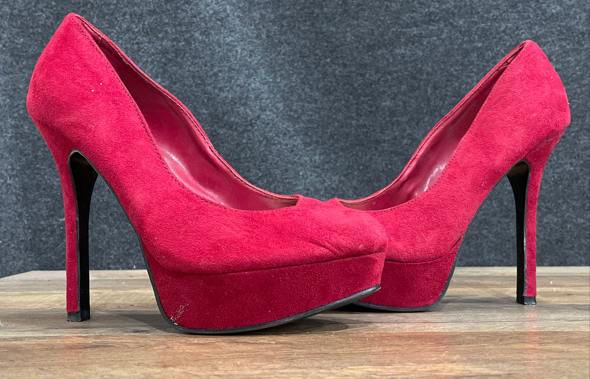 Brash Red Faux Suede Platform High Heel Pumps Women's Size 8