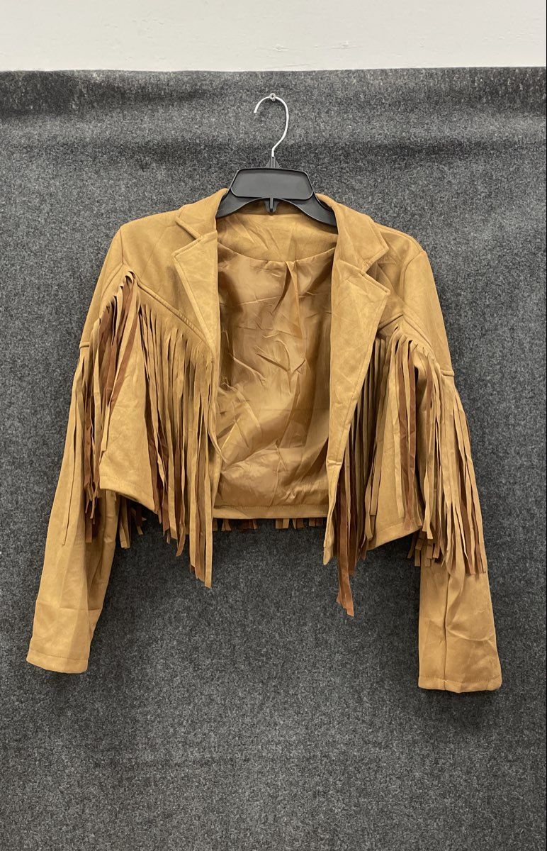 Women's Tan Faux Suede Fringe Cropped Western Jacket Sz S