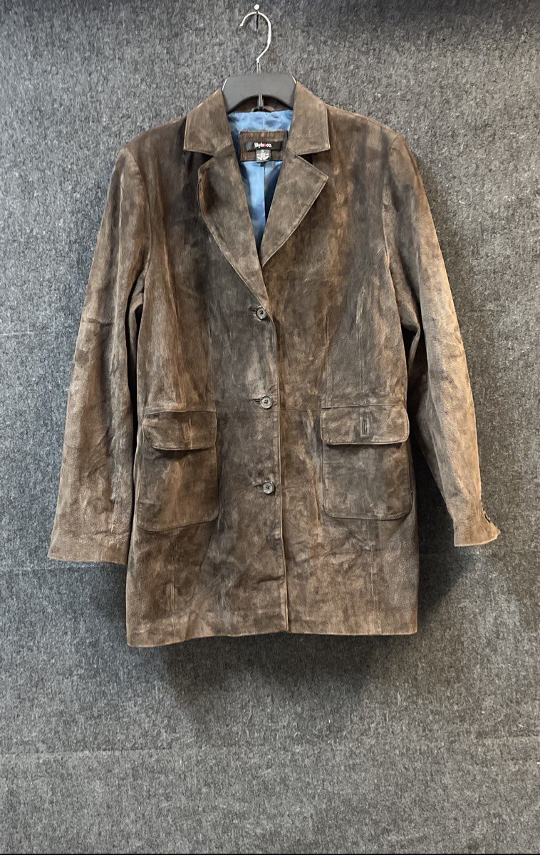 Style & Co Women's Brown Genuine Leather 3-Button Blazer Jacket Sz XL