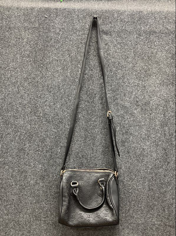Juicy Couture Black Embossed Rhinestone Logo Satchel Crossbody Bag Gold Tone